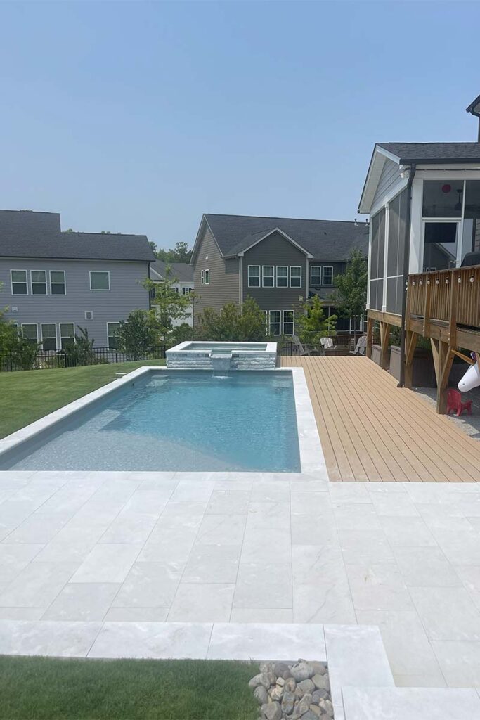 Front view of Fiberglass Cary with spill over spa