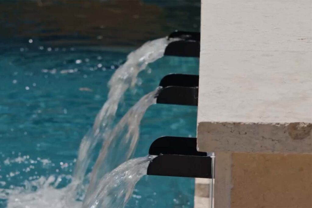 Close up of water cascade of Modern Raleigh project